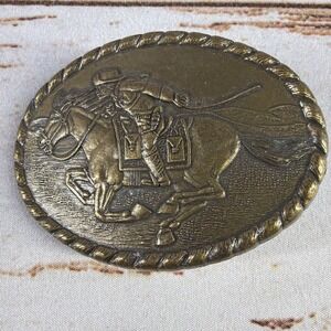 Vintage Mervyn's 1981 Pony Express Rider Commemorative Solid Brass Belt Buckle